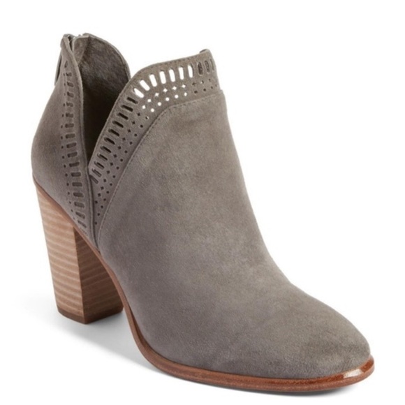 Vince Camuto Gray Chelsea Suede Heeled Ankle Boots with Cut Out Detail Round Toe - Picture 1 of 15
